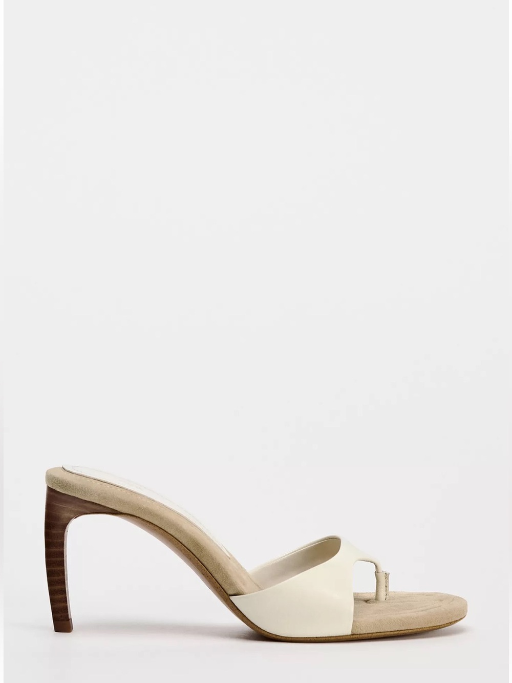 NWT Zara White Leather Heeled Toe Ring Slides Sandals Size 38 / US 7.5